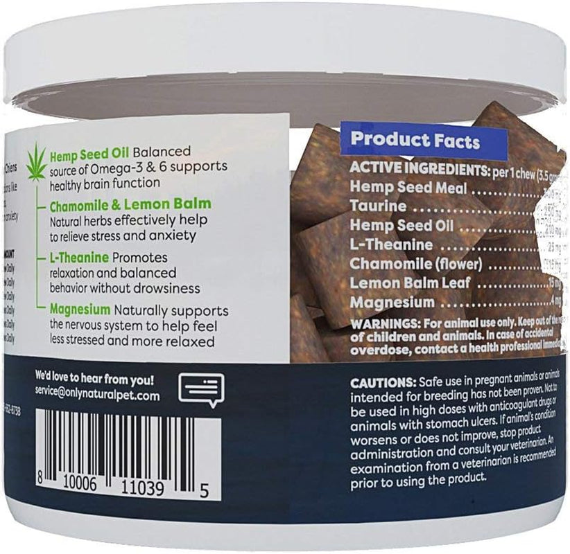Only Natural Pet - Natural Hemp Soft Chew Bites for Dog Stress & Anxiety Relief - L-Theanine, Chamomile & Lemon Balm - Calming Chews for Dogs - 60 Count