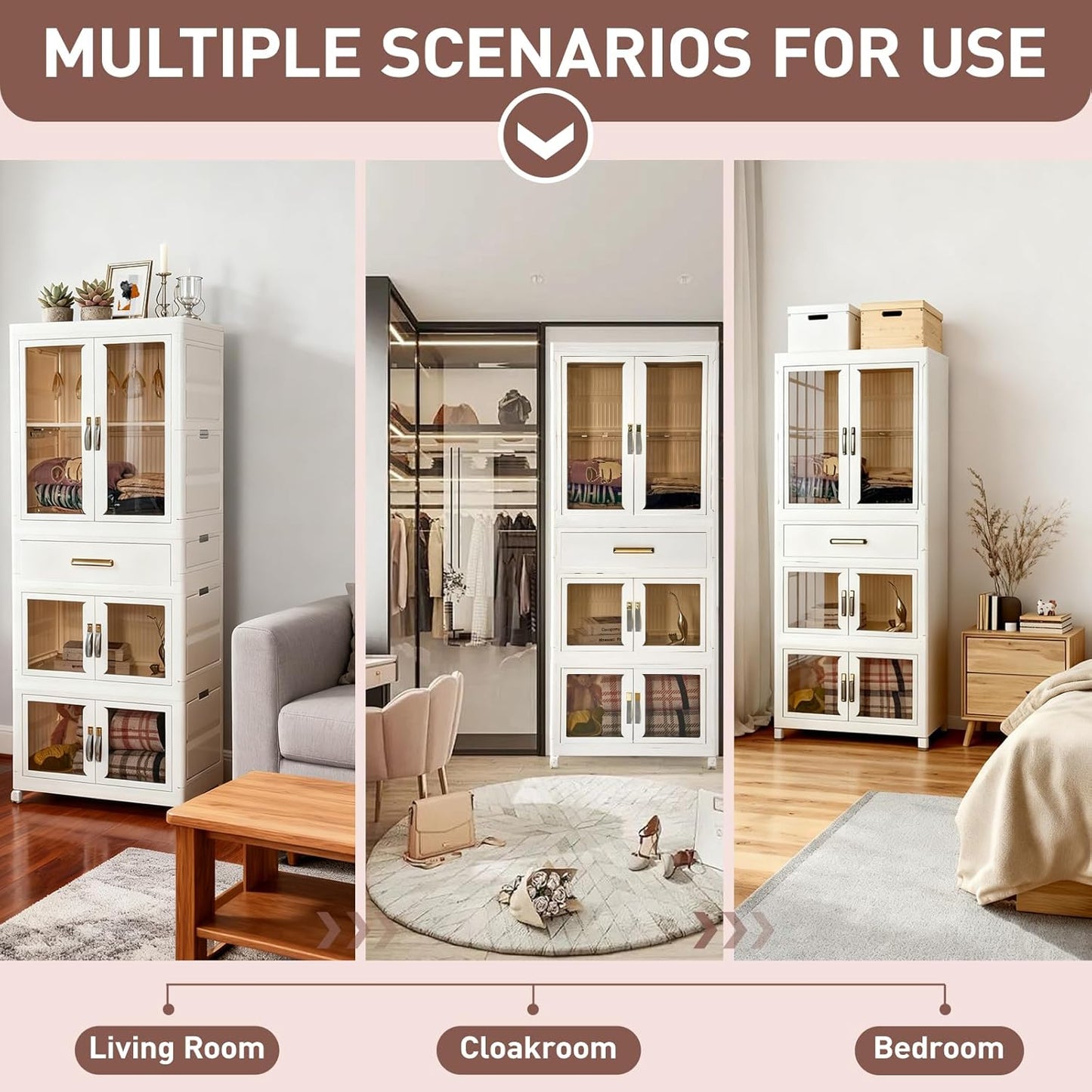 SAYMA Pet Portable Wardrobe Closet with Doors, Pet Wardrobe Storage Cabinet with Hanging Rod Storage Organizer Large Plastic Storage Cabinet for Pet Clothes, Toys, Snacks(3 Layer+Drawer)