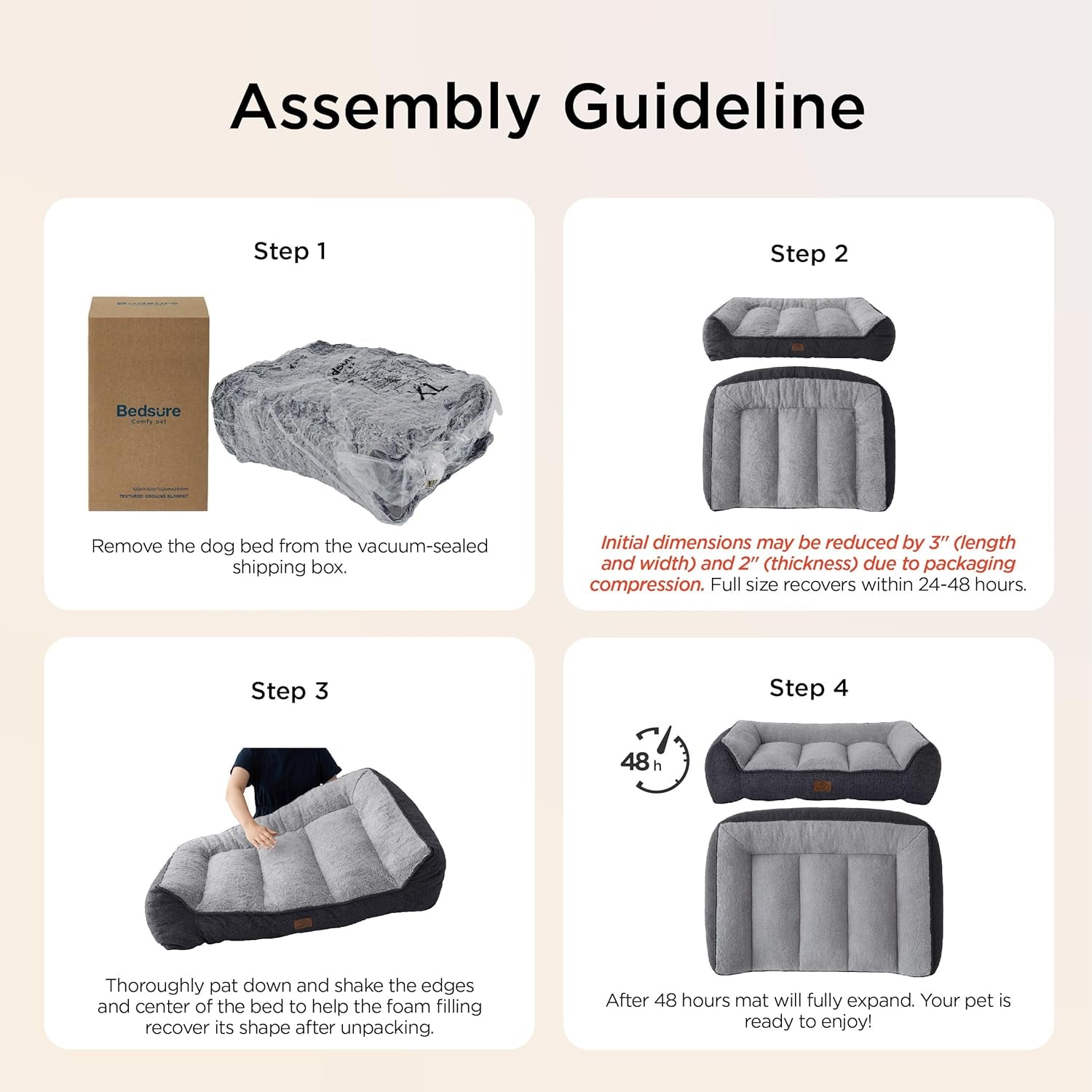 Bedsure Supportmax™ XL Orthopedic Dog Beds Large Sized Dog - Extra Thick Supportive Dogs Couch with Waterproof Washable Cover, Extra Large Comfort Pet Sofa with Soft Sherpa & Nonskid Bottom, Grey, 42"