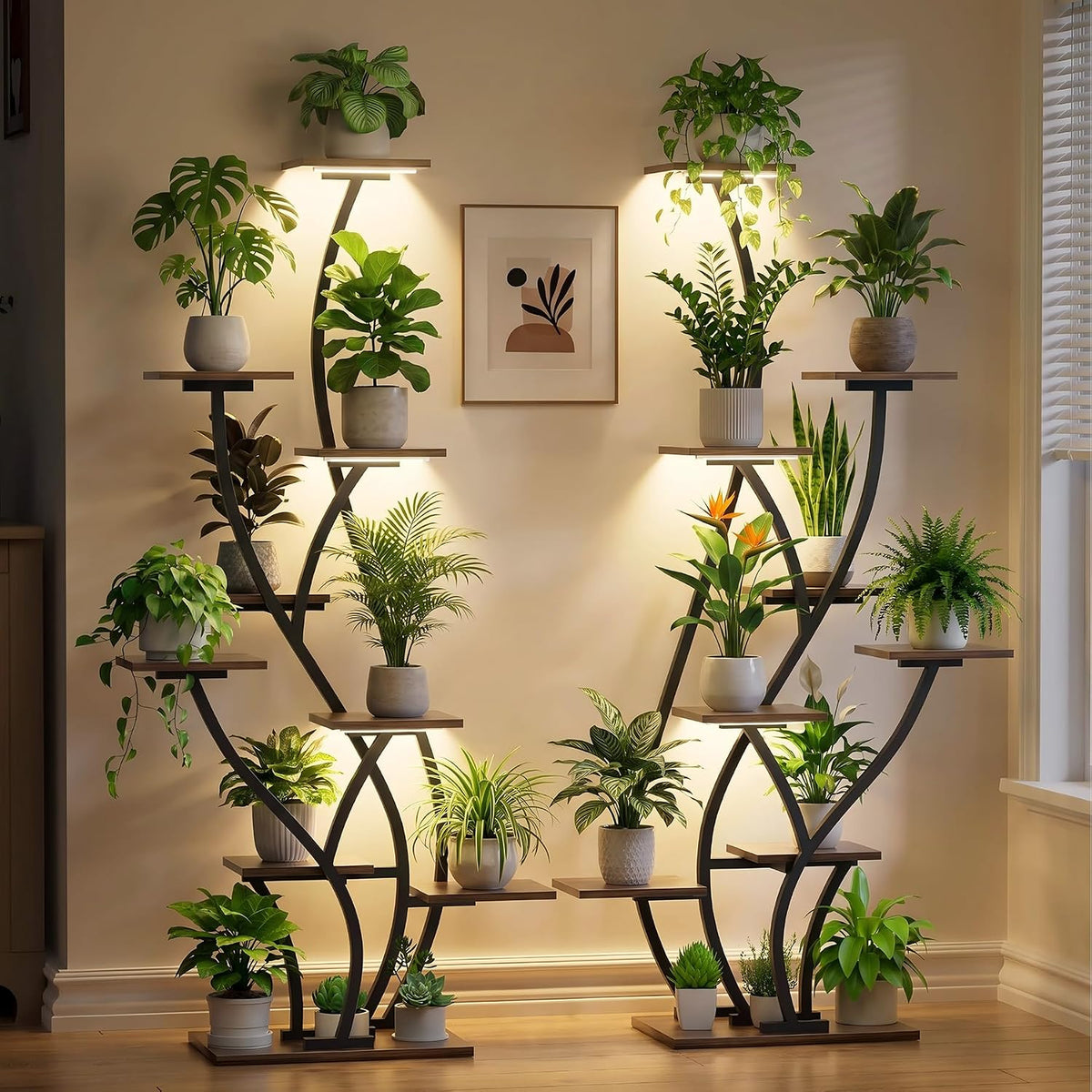 Plant Stand Indoor with Grow Light - 2 Pack Lighted Large Plant Shelf Tall
