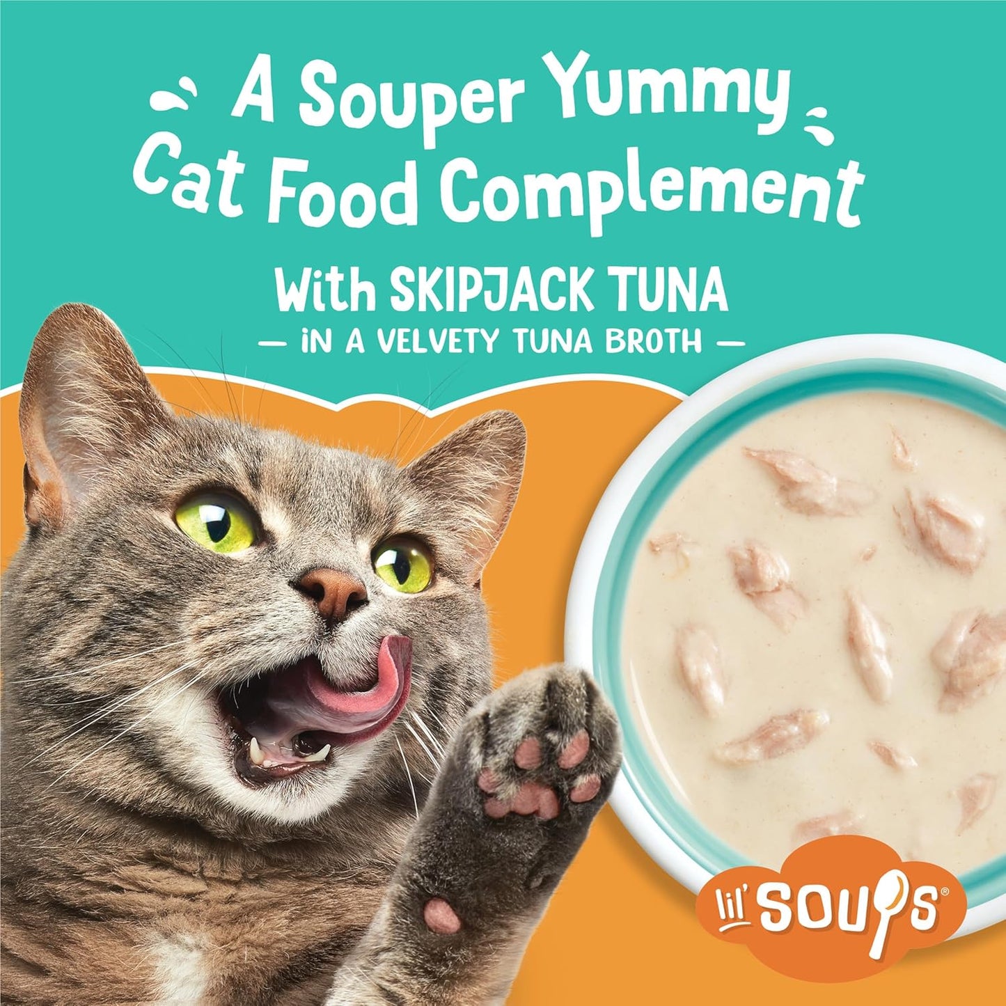 Purina Friskies Grain Free Senior Lickable Cat Food Toppers Lil’ Soups with Skipjack Tuna in a Velvety Tuna Broth - (Pack of 8) 1.2 Oz. Cup