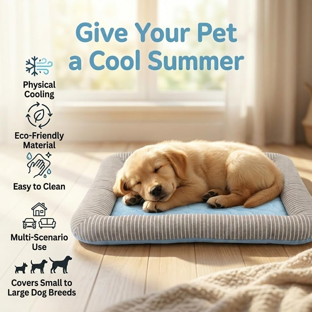 Dog Cooling Mat for Summer, Self Cooling Ice Silk Pet Bed Mat for Crate, Sofa & Car Seats, Breathable Washable Pressure Activated Cool Pad for Small, Medium, Large Dogs and Cats (Pink Mat, Small)
