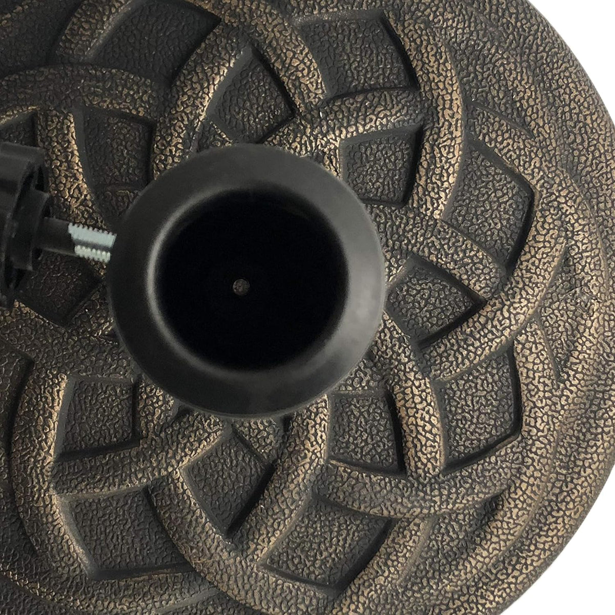Backyard Expressions round Heavy Duty Patio Umbrella Base – Weather Resistant Calcium Carbonate Resin with Bronze Weave Design – Fits 1.5" to 2" Poles, Easy Assembly, UV & Fade Resistant