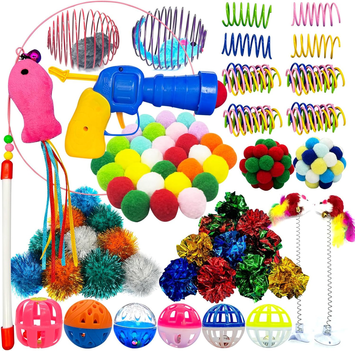 Colorful Cat Toys Bulk for Indoor Cats, 84 Pcs Interactive Kitten Toys