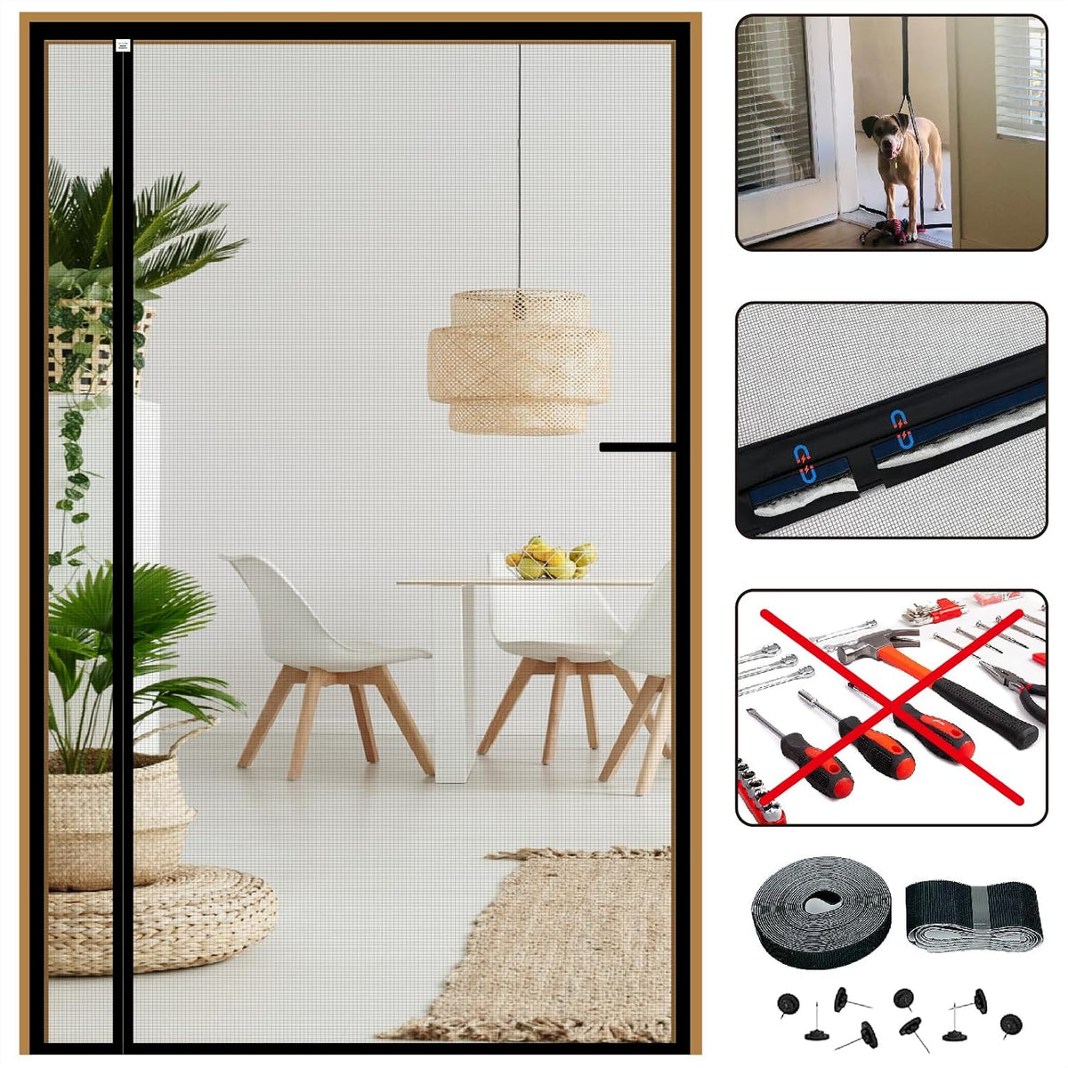 CHIYUNS Reversible Left Right Side Opening Screen Door Mesh Magnetic Closure Heavy Duty, Self Closing Fiberglass Bug Net with Magnet for Sliding Doors & Doorway, Pet Friendly, 36 X 80 Inch