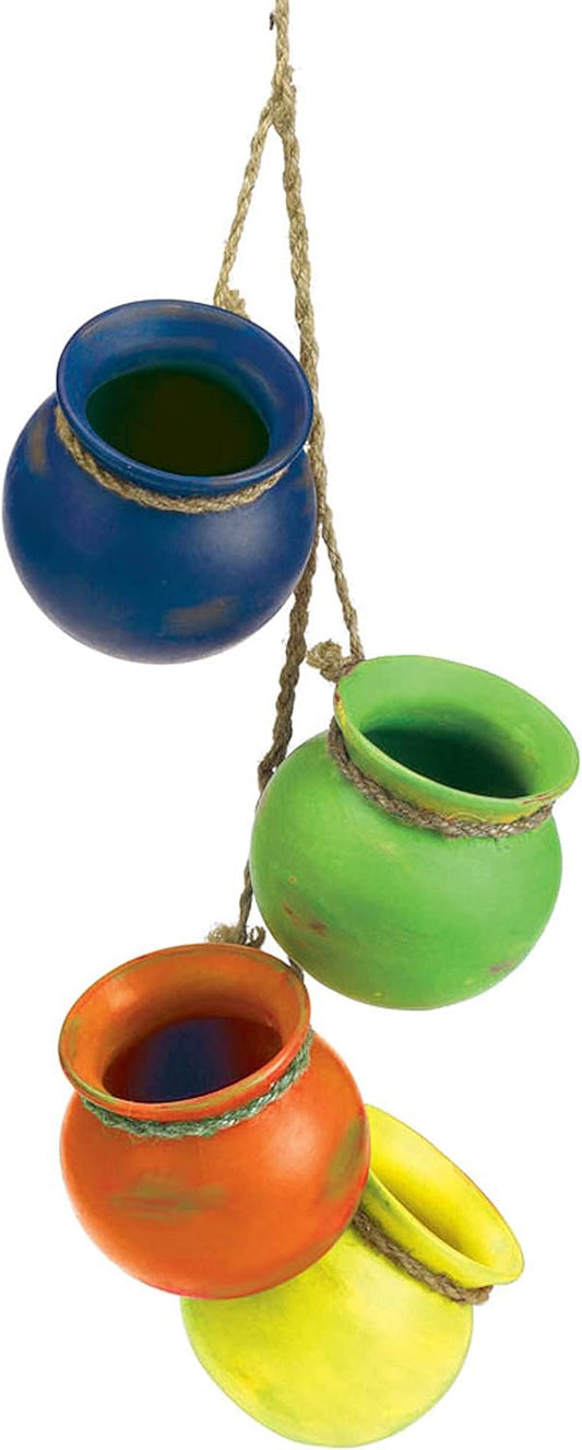 Zingz & Thingz Color Terracotta Planter Collection 4-Piece Dangling Hanging Mini Pots, 3.75X3.75X23, Fiesta Bright Colors
