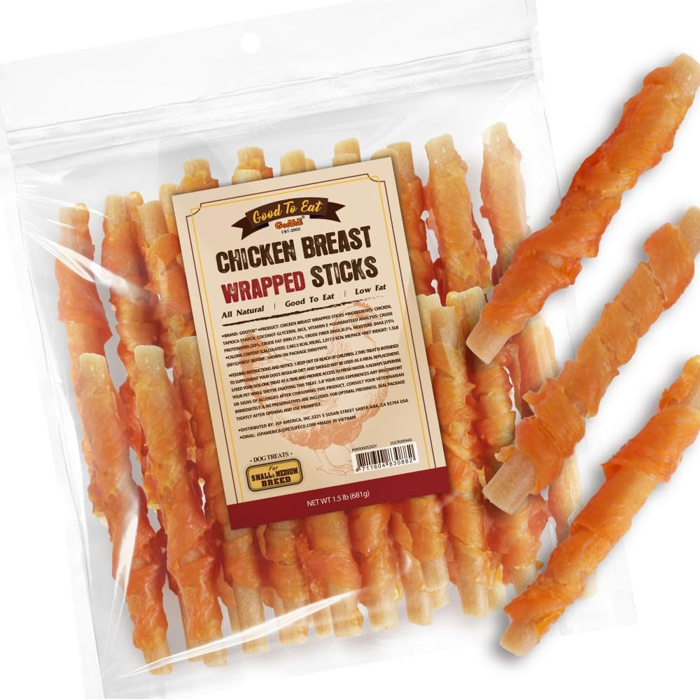 Gootoe Dog Treats, All Natural, Low Fat, Premium Training Chews, Healthy & Easily Digestible, Treat and Train, Chicken Breast Wrapped Sticks,1.5Lb