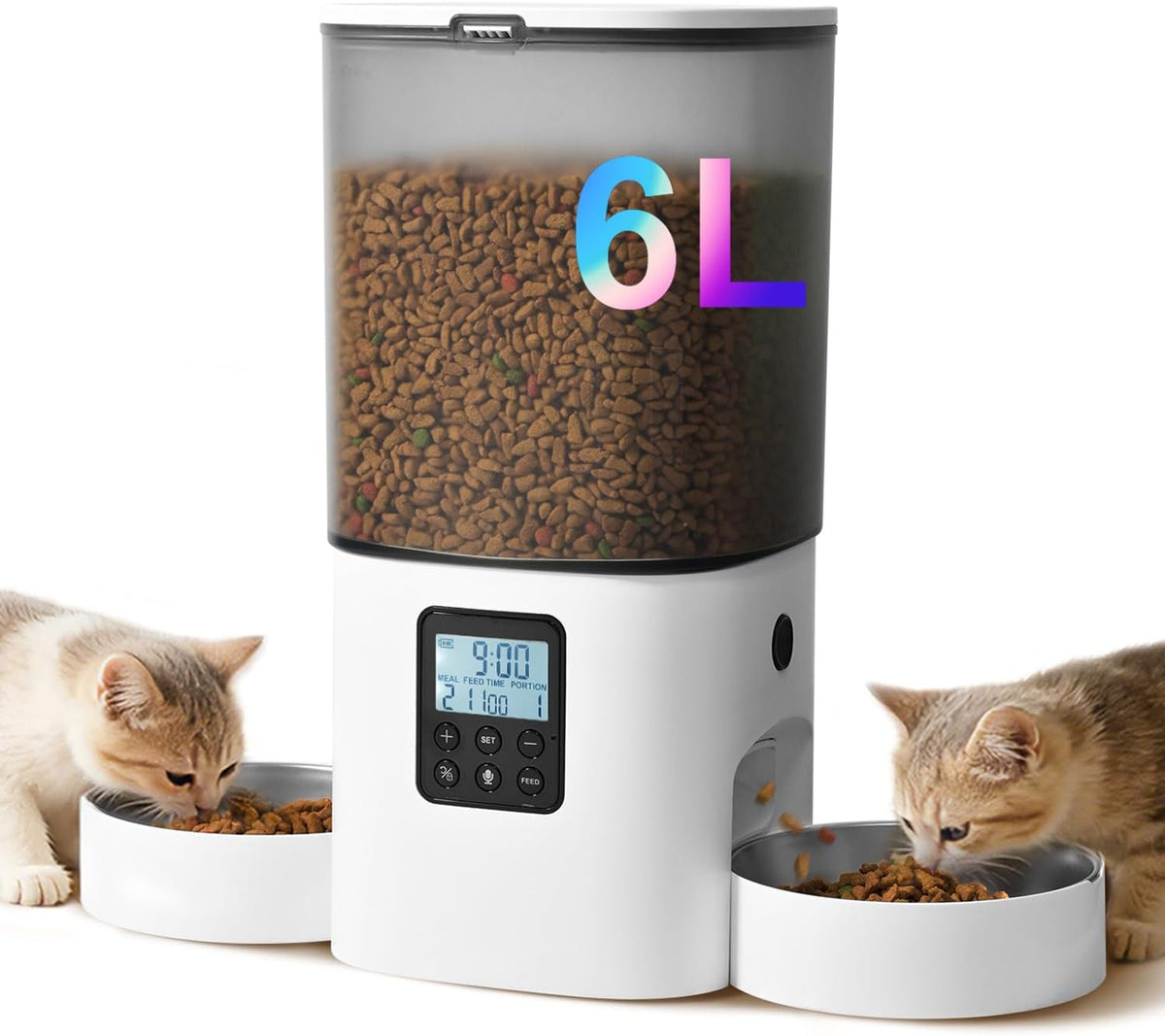 ANDOLL HOME 6L Automatic Cat Feeder, 2 Pets Timed Cat Dry Food Dispenser