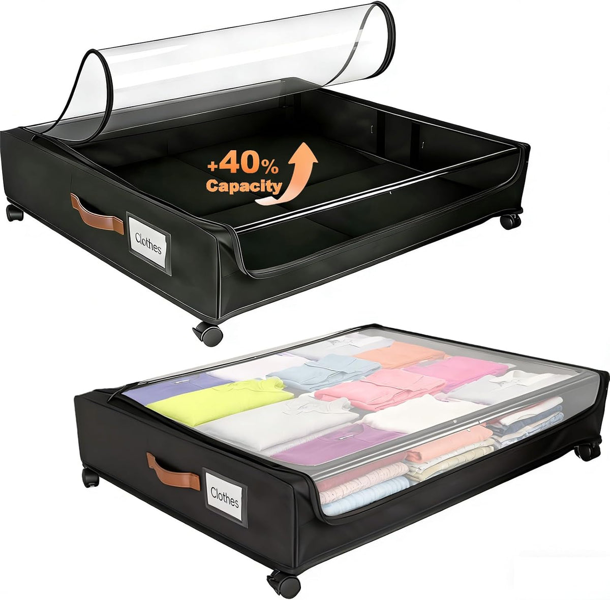 80L Large under Bed Storage with Wheels, 2-Pack XXL Underbed Shoe Storage