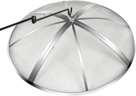 40 Inch Fire Pit Spark Screen,Stainless Steel Fire Pit Screen Cover with Handle&Poker,Outdoor Fire Pit Screen Cover round Mesh Lid Heavy-Duty for Backyard/Beach/Rv Camping