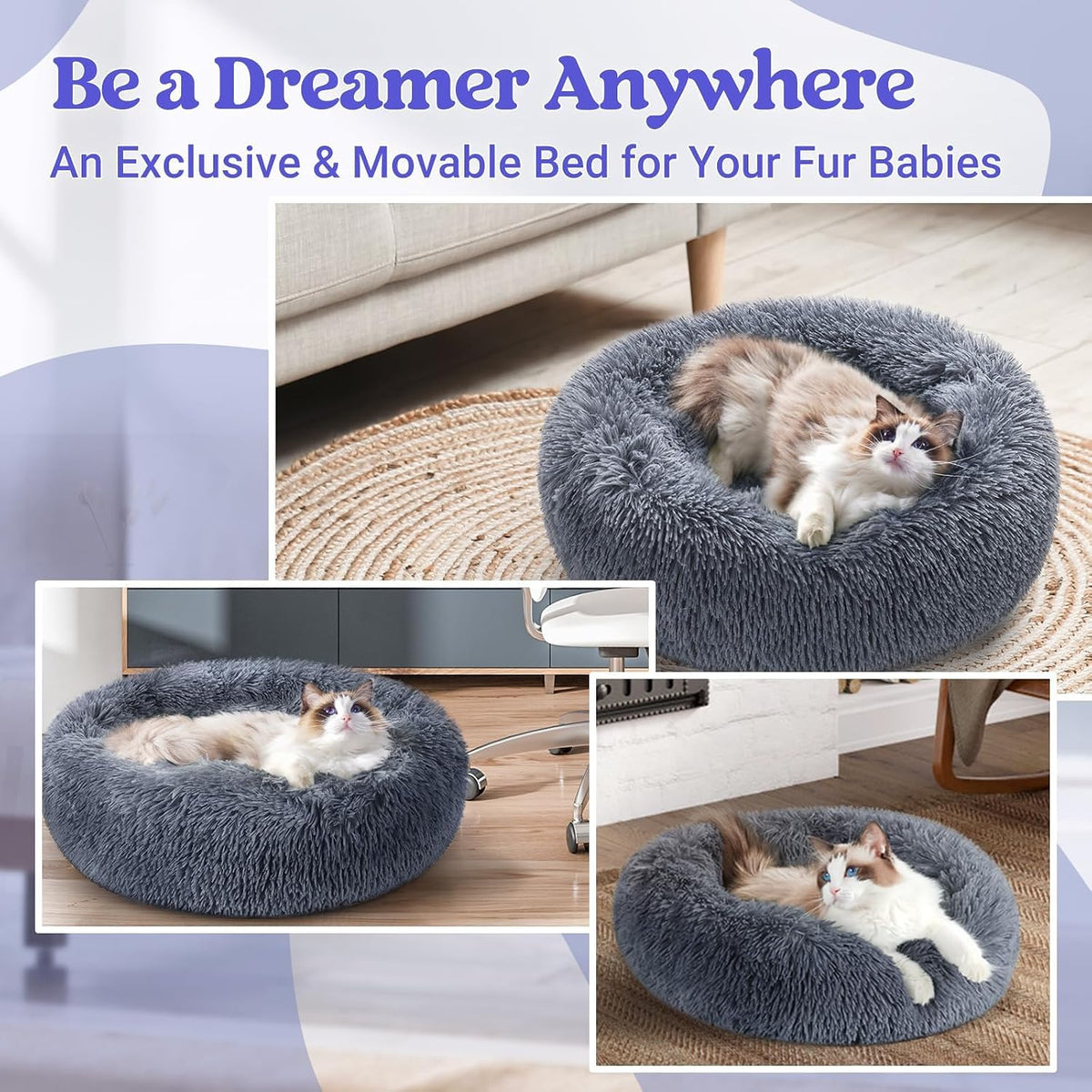 Rabbitgoo Calming Cat Beds for Indoor Cats, 20 Inches, Dark Grey