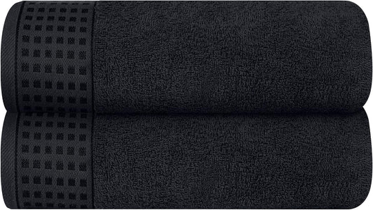 GLAMBURG 100% Cotton 2 Pack Oversized Bath Towel Set 28X55 Inches, Ultra Soft Highly Absorbant Compact Quickdry & Lightweight Large Bath Towels, Ideal for Gym Travel Camp Pool - Black