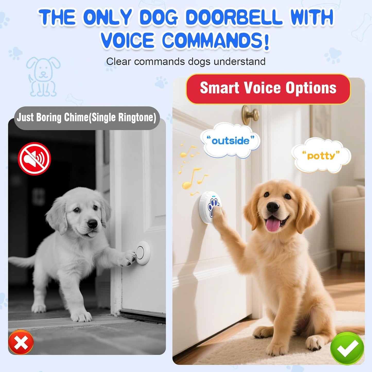 Chunhee Dog Training Bells for Door - Dog Door Bell for with 36 Custom Sounds | Dog Bell for Door Potty Training | Chew-Proof & Adjustable Volume (0-115Db) | Teach Puppies to Signal to Go Outside