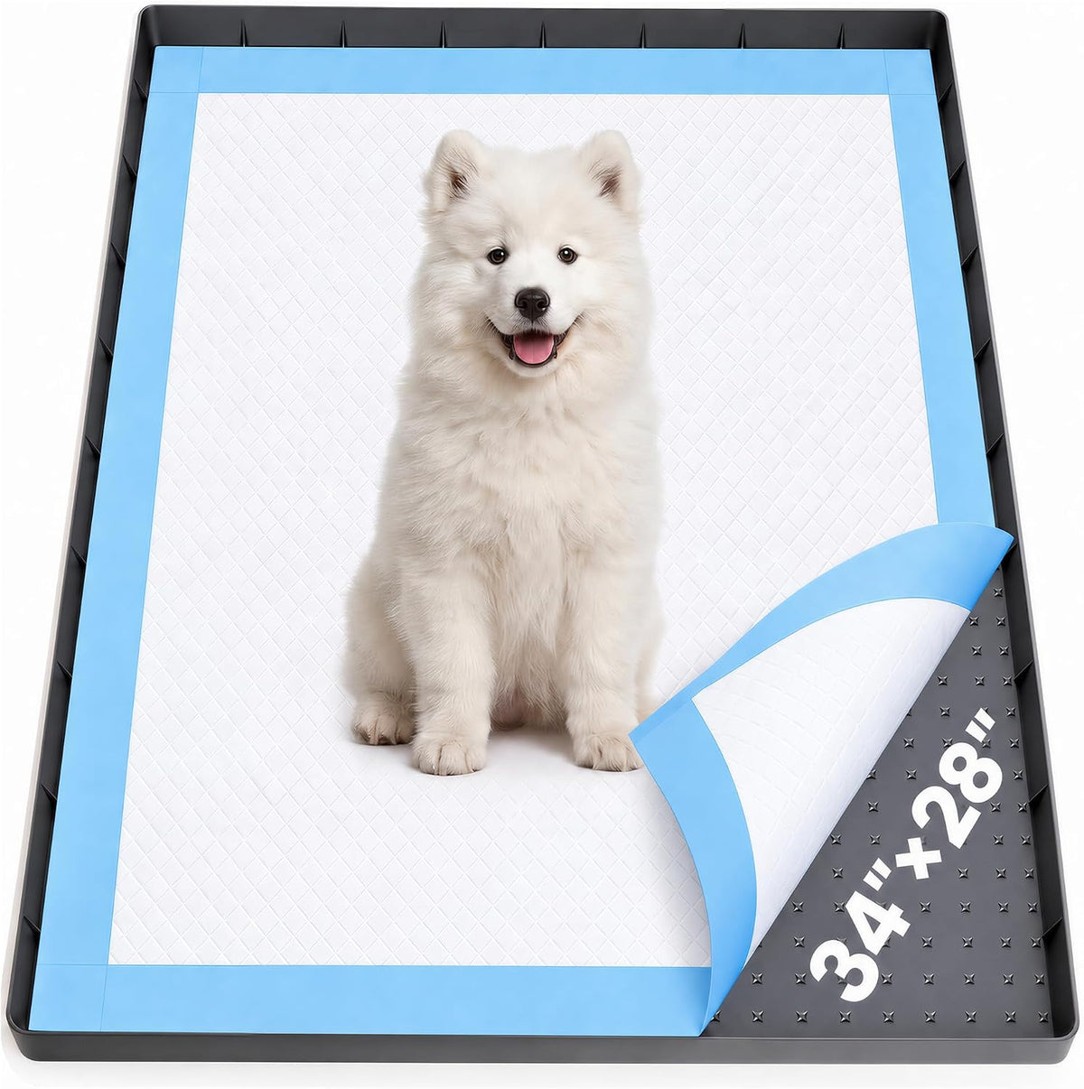 Dog Pee Pad Holder & Cat Litter Mat, L 34'' × 28'', Waterproof Floor Silicone Mat for Pets, Easy to Clean, Soft on Paws (Dark Grey)