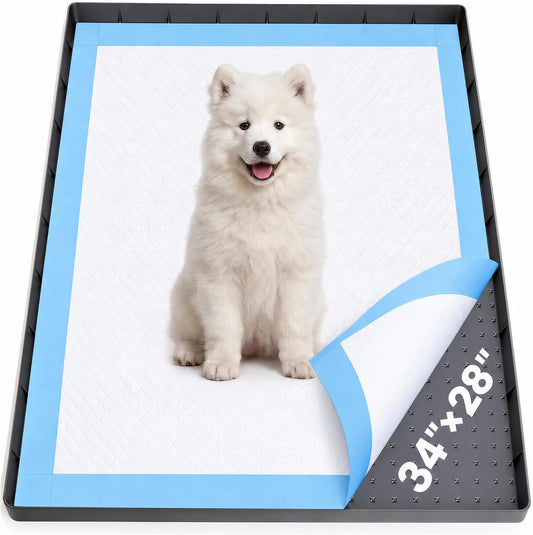 Dog Pee Pad Holder & Cat Litter Mat, L 34'' × 28'', Waterproof Floor Silicone Mat for Pets, Easy to Clean, Soft on Paws (Dark Grey)