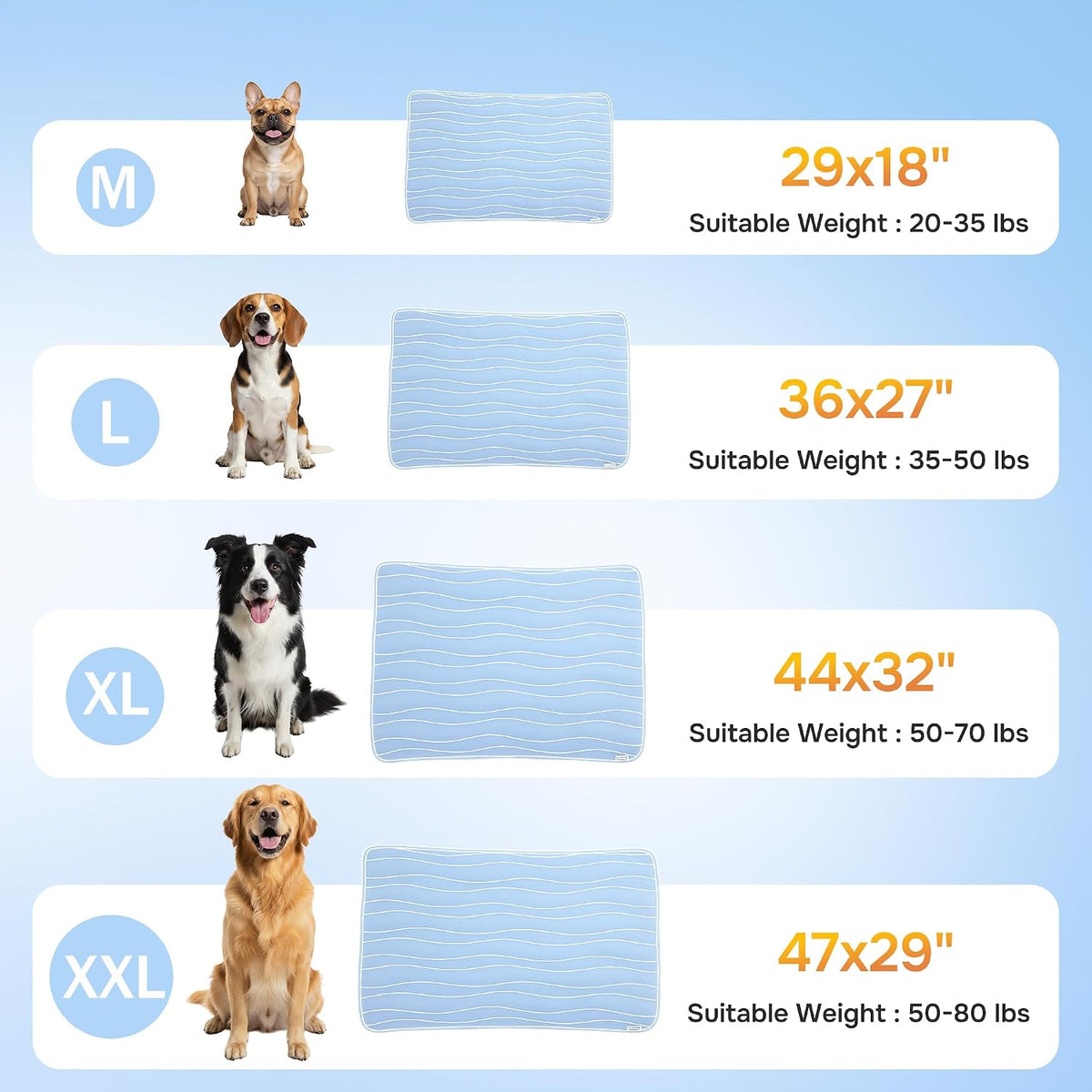 ZOMISIA Cooling Mat for Extra Large Dogs XL - Thin Portable Pet Cooling Pad, Breathable and Washable Cool Fiber with Non-Slip Bottom, Outdoor Use for Summer, 44X32, Blue