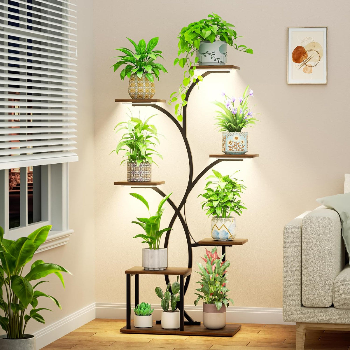 HAVLOTII Indoor Plant Stand with 4 Grow Lights - 7 Tiered Plant Shelf 52"