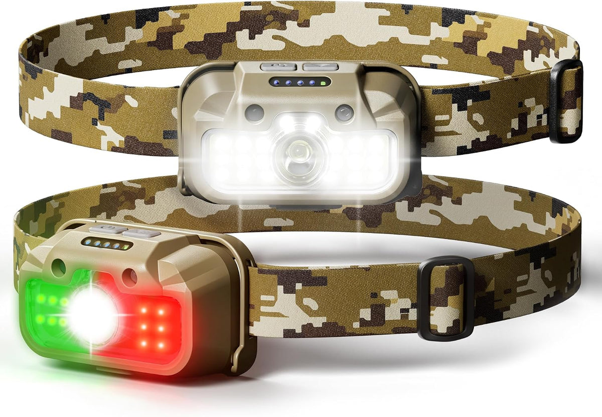 HOKOILN 2-Pack 1300LM LED Headlamp Rechargeable with Green & Red Light