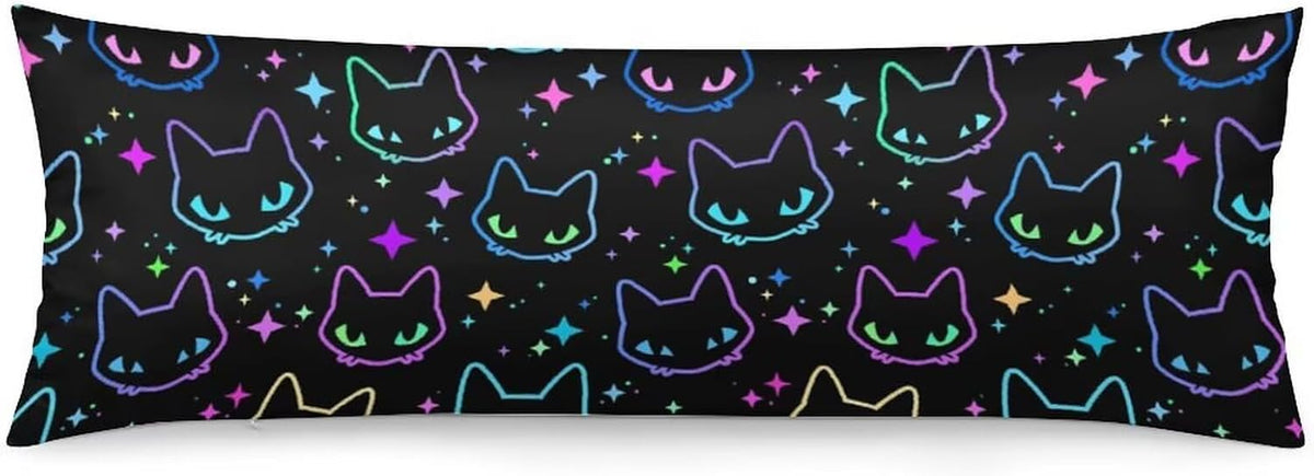 Neon Cat Print Body Pillow Covers with Zipper 20X54 Inches