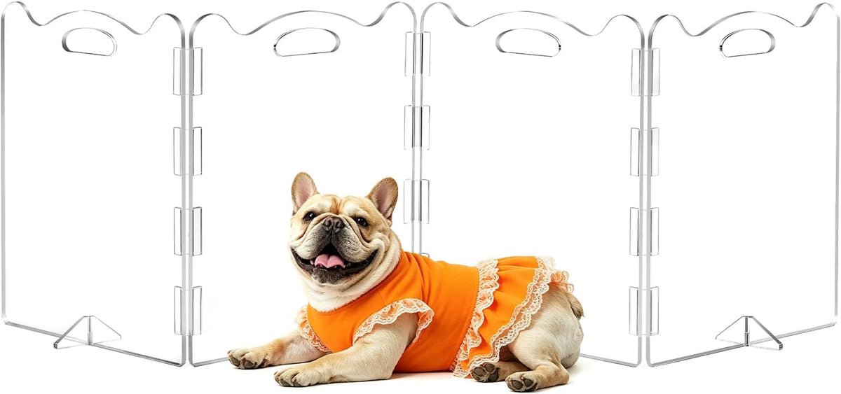 Clear Acrylic Freestanding Dog Gates, 4 Panel - 80''W X 24''H