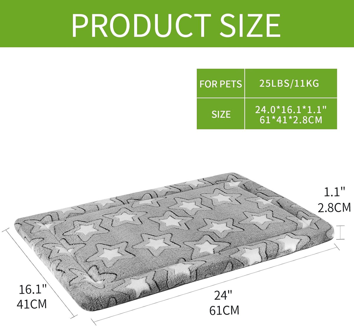 EMPSIGN Dog Crate Pad for 24"X18" Dog Crate, Star Pattern/Grey