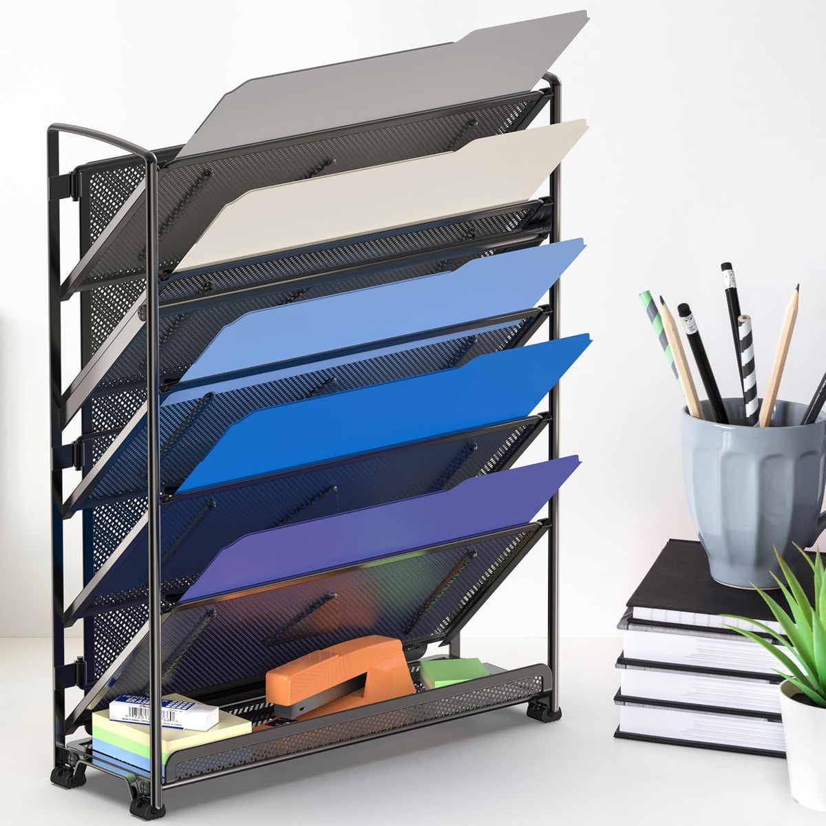 Simple Houseware 6-Tier Wall Mount Document Letter Tray Organizer, Black
