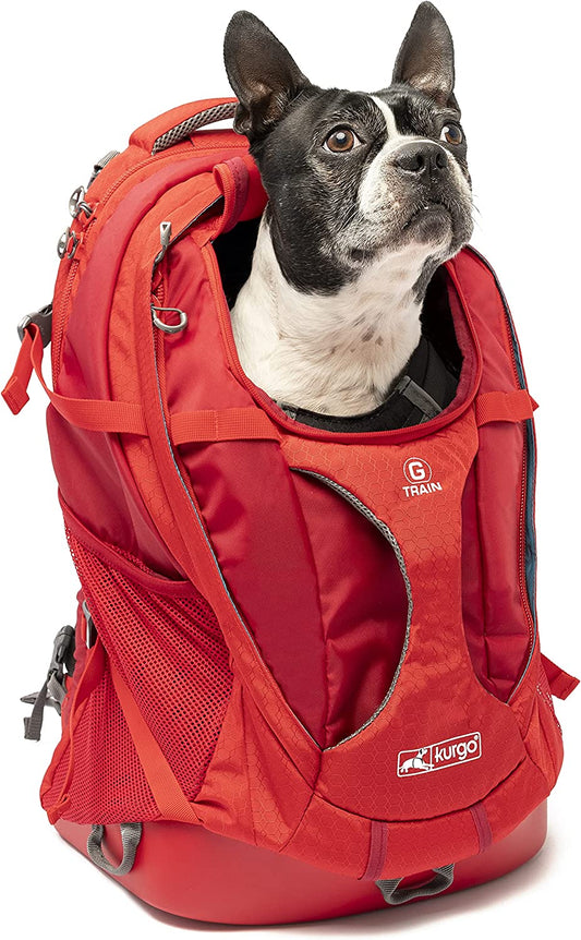 Kurgo G-Train Dog Carrier Backpack - Comfortable Travel Bag for Pets up to 25 Lbs - Waterproof Bottom - Multi-Compartment Pack - Dog Hiking Gear - Rugged Adventure Backpack - Red