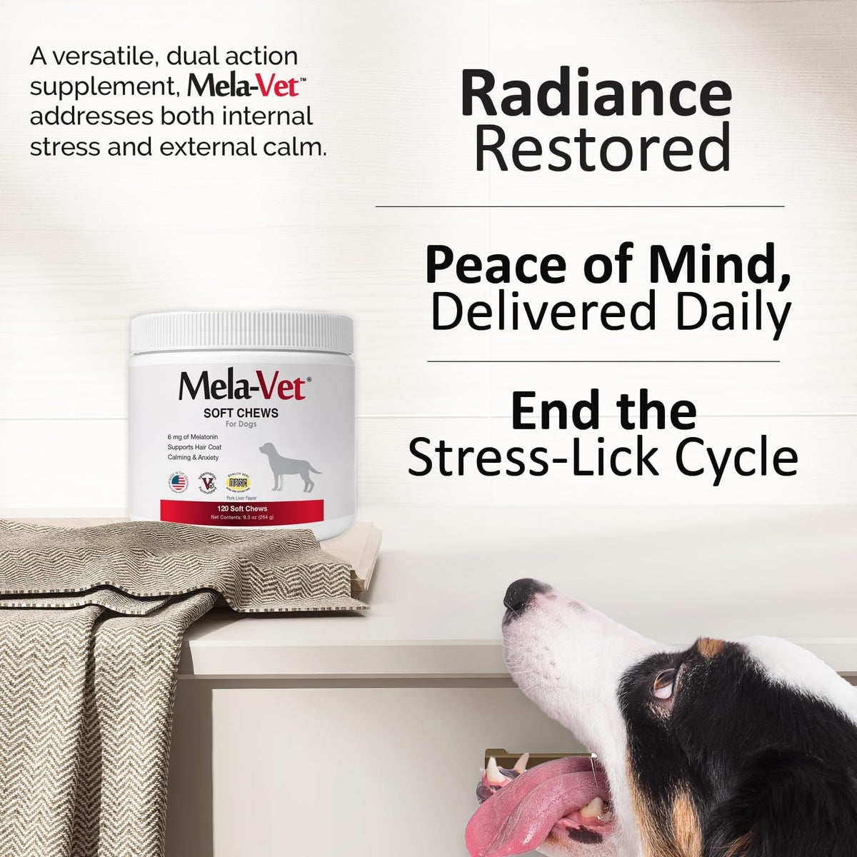 Melatonin Calming Soft Chews for Dogs – Vet-Formulated Anxiety Relief for Travel, Fireworks & Separation Stress, Helps Reduce Tension & Restlessness, Supports Healthy Skin & Coat – 120 Soft Chews