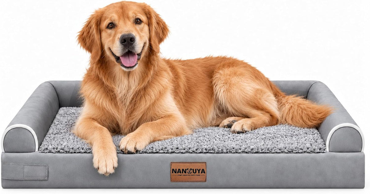 NANUYA Orthopedic Dog Bed for Large Dogs, 36 X 27 Inch, Light Grey