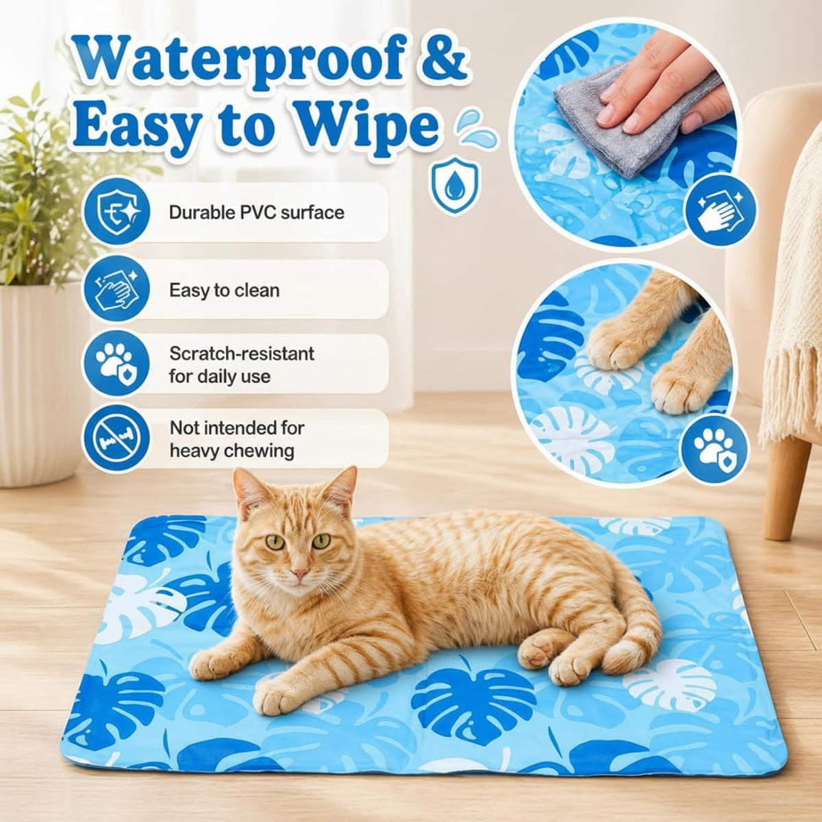 Drydiet Blue Cooling Bed Mat for Cats, Small Dogs, Small Pets, 25.6"X19.7" Thickened Rectangle Pad Anti-Grab Internal Gel without Water Filling, Lightweight, Washable, Playmat for Indoor/Outdoor