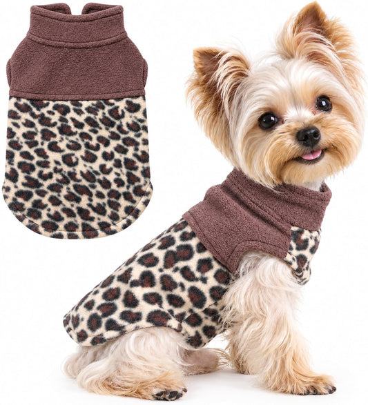 Fleece Dog Sweater for Small Dogs, Warm Leopard Print Pet Clothes