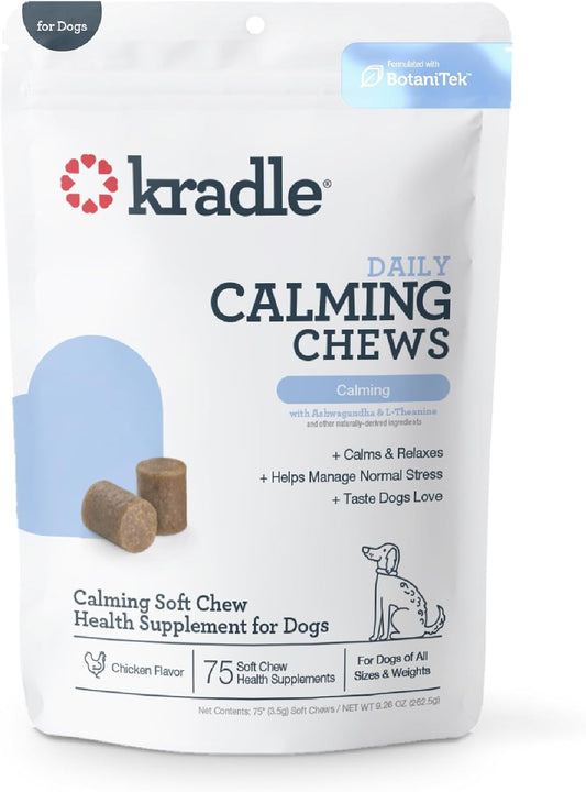 Kradle Calming Chews for Dogs, Anxiety Support, L‑Theanine, GABA, 75 Chews