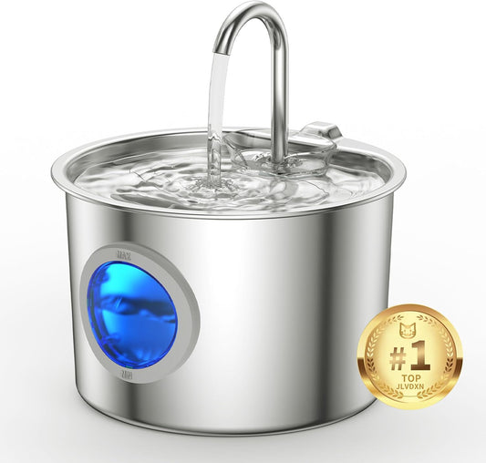 Cat Water Fountain Advanced 304 Stainless Steel 2.2L/74Oz with Detachable Tank, Easy to Clean, Automatic Pet Fountain Quiet Cats Water Dispenser, Perfect for Cats Dogs Indoor