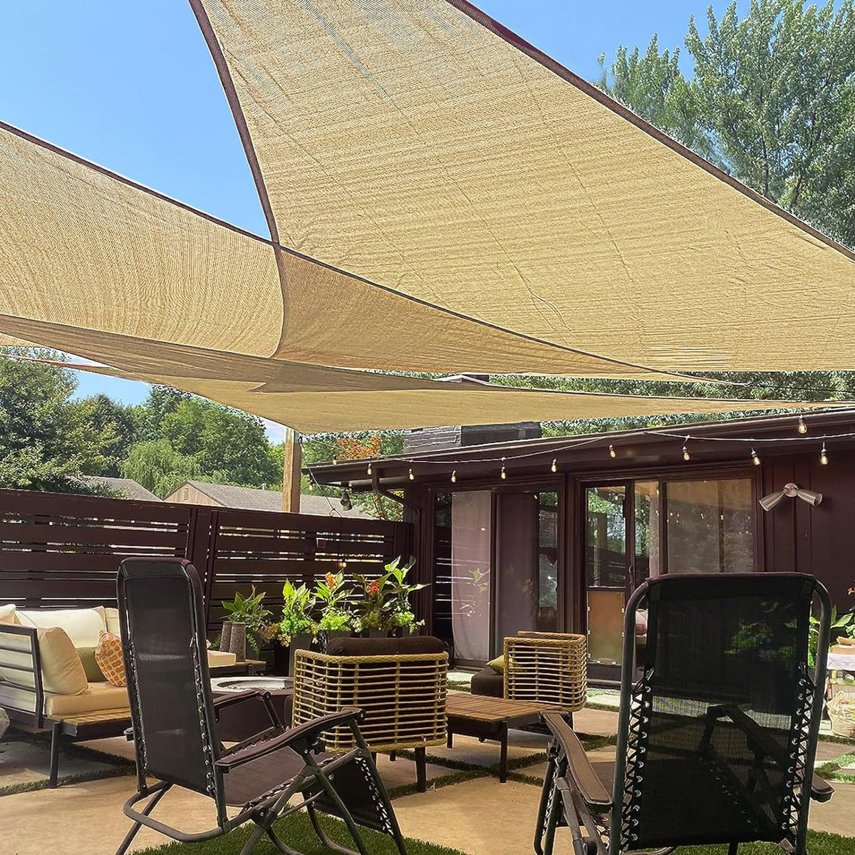 LOVE STORY 12' X 12' X 12' Triangle Sun Shade Sail for Outdoor Patio, Sand