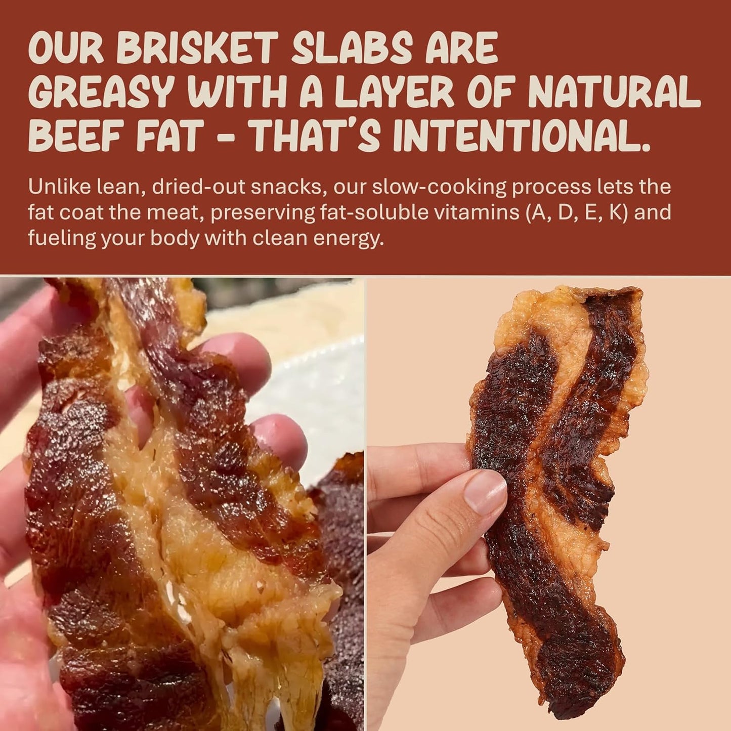 Grazly Beef Brisket Slab – Steakhouse Quality | Grass-Fed & Finished | Only Meat & Salt, Soft & Buttery Texture | High-Protein Carnivore Snack | Made from 1Lb Raw Brisket | 5Oz On-The-Go Snack Pack