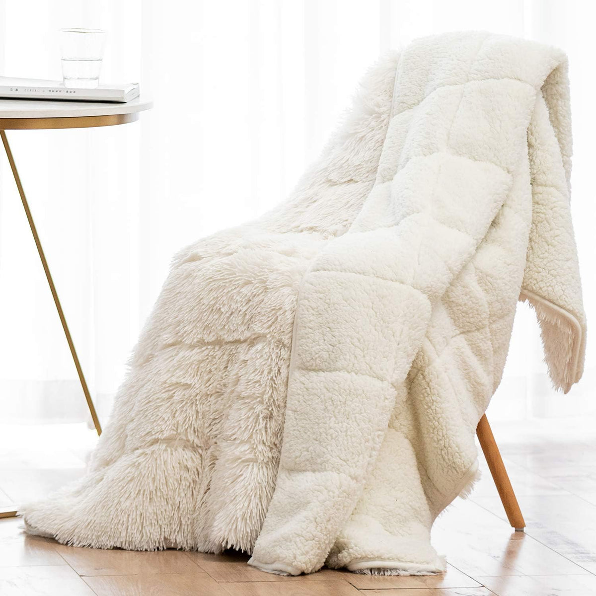 Wemore Weighted Blanket for Adult 48"X72" 15Lbs Soft Long Plush Twin White
