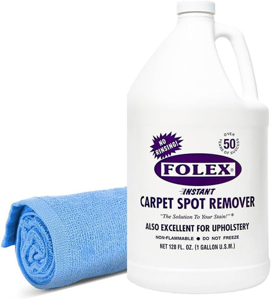 FOLEX Instant Carpet Spot Remover 128 Oz - Powerful Stain Remover for Carpets, Upholstery & Rugs - Eliminates Pet Stains, Grease, Red Wine, Food, Makeup & More - with Reusable Cleaning Cloth