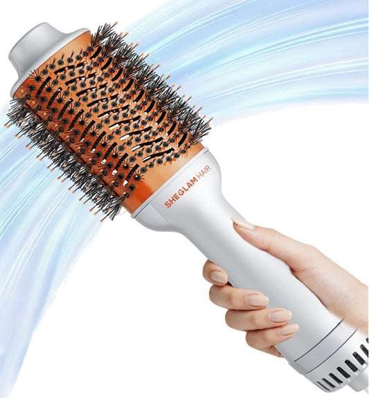 SHEGLAM 4-In-1 Hot Air Brush - Hair Dryer & Styler with 33000 RPM Motor, Gloss PRO Coating for Shine, 3 Heat Settings, Tangle-Free Ionic Bristles for Frizz-Free Blowouts (US Plug)