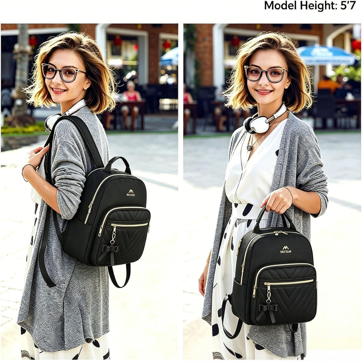 MATEIN Mini Backpack for Women, Stylish Daypack Purse, 2Pcs Sets, Black