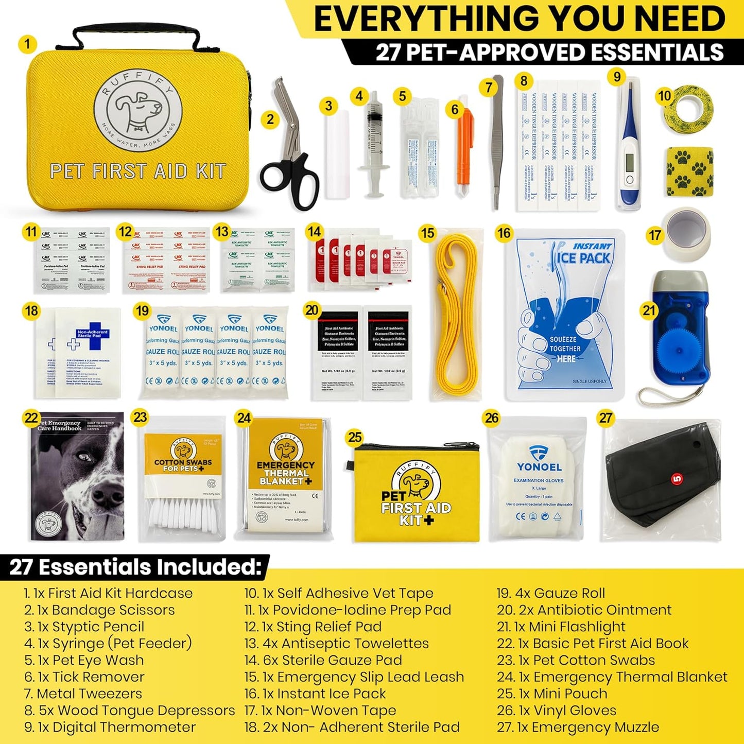 Dog and Cat First Aid Kit – Vet Approved, 74 Essential Items Pet Emergency Kit Accessories for Car, Travel, Hunting, Hiking & Camping Gear with Mini Pouch for Home, Office & Outdoor Adventures