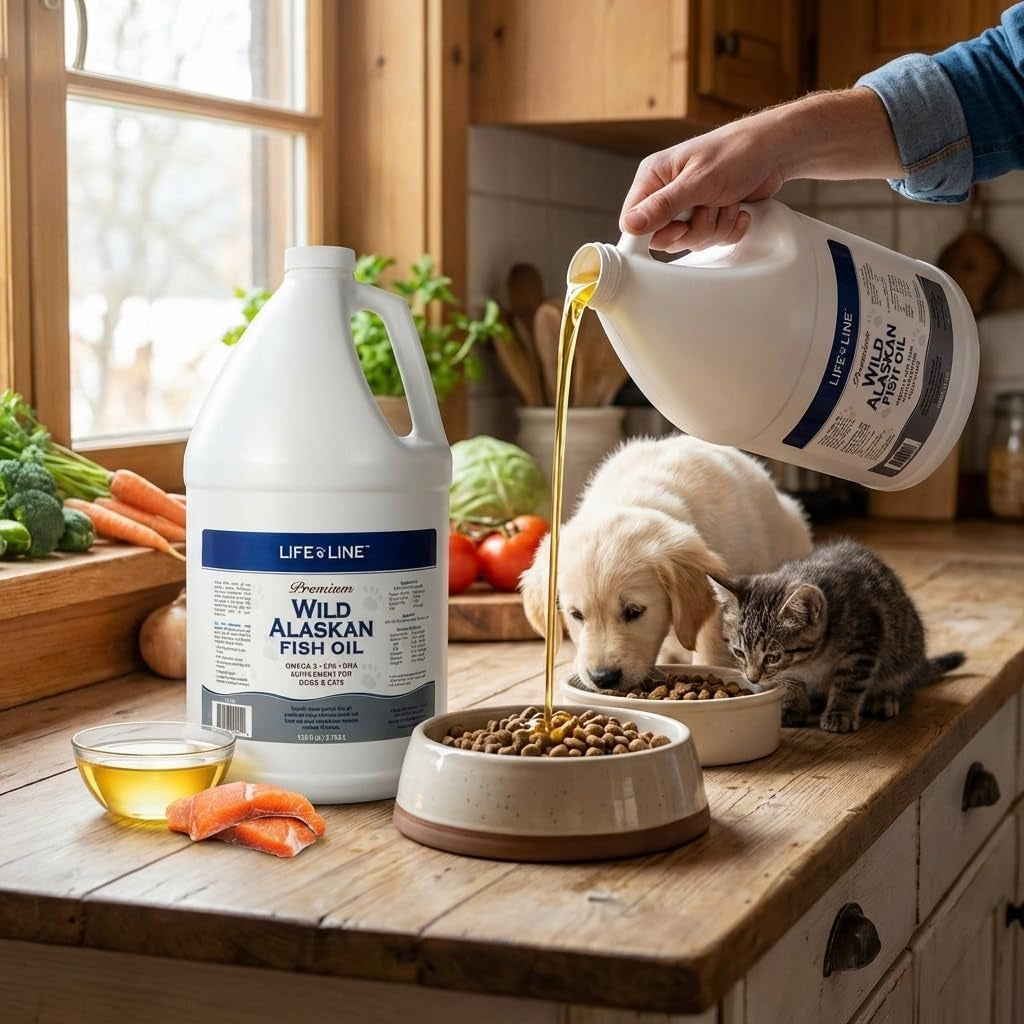 Life Line Pet Nutrition Wild Alaskan Fish Oil for Dogs and Cats 128Oz – Omega 3 Fish Oil Supplement for Skin & Coat, Brain, Eye & Heart Health