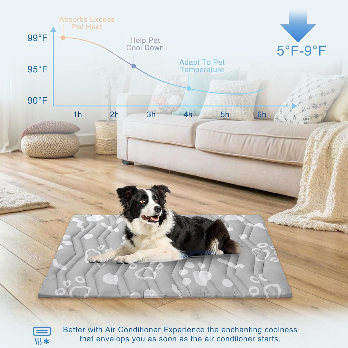 BEAUTYZOO Cooling Mat for Large Dogs, 48X28In Reversible Pad, Self-Cooling