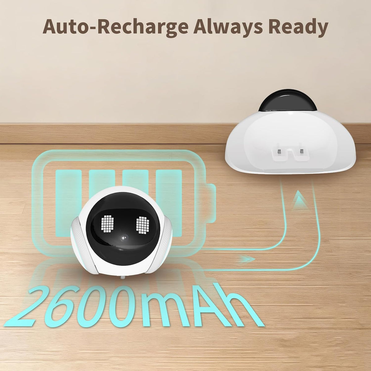 Small 1080P Mobile Pet Robot Camera with App Control, White