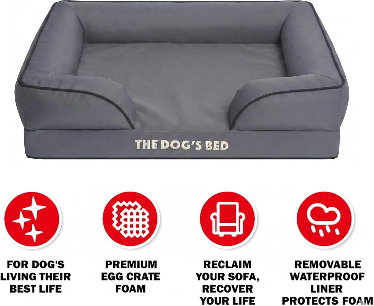 The Dog’S Bed Supportive Egg Crate Foam Dog Bed for Medium Dogs, Grey Oxford - Washable Bolster Dog Bed with Removable Waterproof Liner, Non Slip Base, Calming Surface – Certipur-Certified Foam