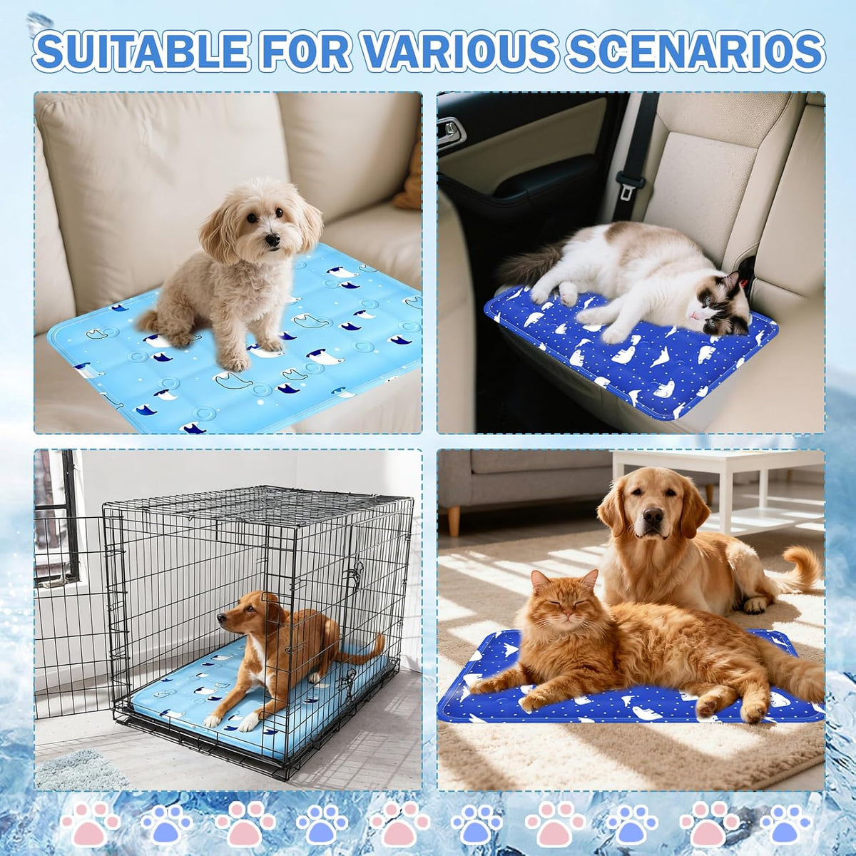 2Pcs Dog Stroller Cooling Mat for Pet Stroller Outdoor Pet Cooling Mat Waterproof Cooling Pad for Small Cat Puppy,Colorful