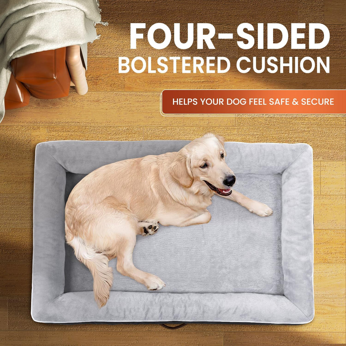 Upvilla Orthopedic Dog Bed XL, Four-Sided Dog Sofa, Washable Cover, Gray