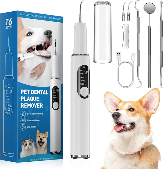 RINLAIN Dog Plaque Remover Tool, Pet Teeth Cleaner with LED Light & 5 Modes, Ultrasonic Dog Dental Cleaning Kit, IPX6 Waterproof, Pet Teeth Cleaning Tools for Tartar & Stains