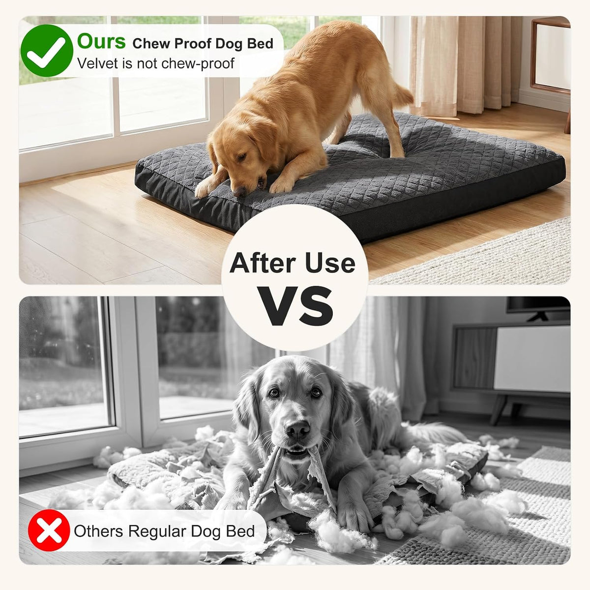 GASUR Indestructible Chew-Proof Dog Bed for Medium Dogs, Durable Crate Bed