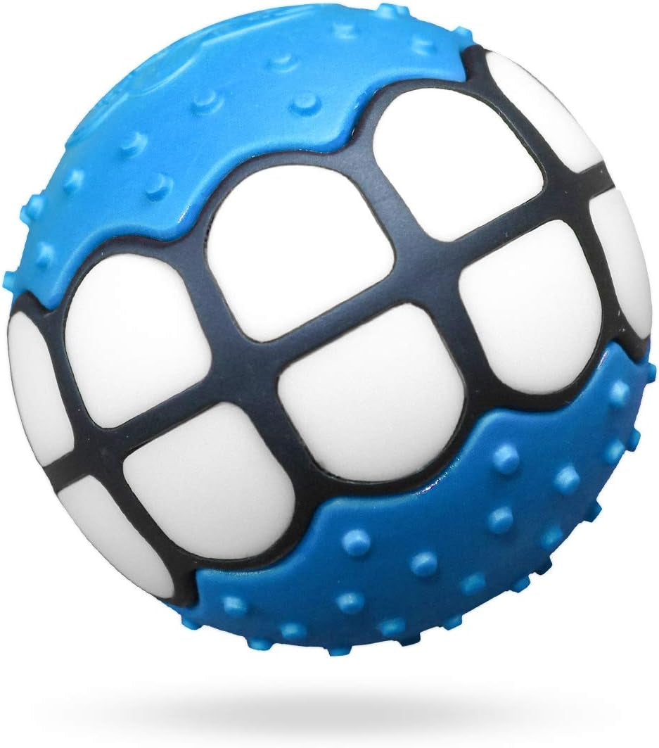 Dog Balls Toys Squeaky Fetch - Rubber Funny Ball Gifts for Large Medium Dogs (Blue White)