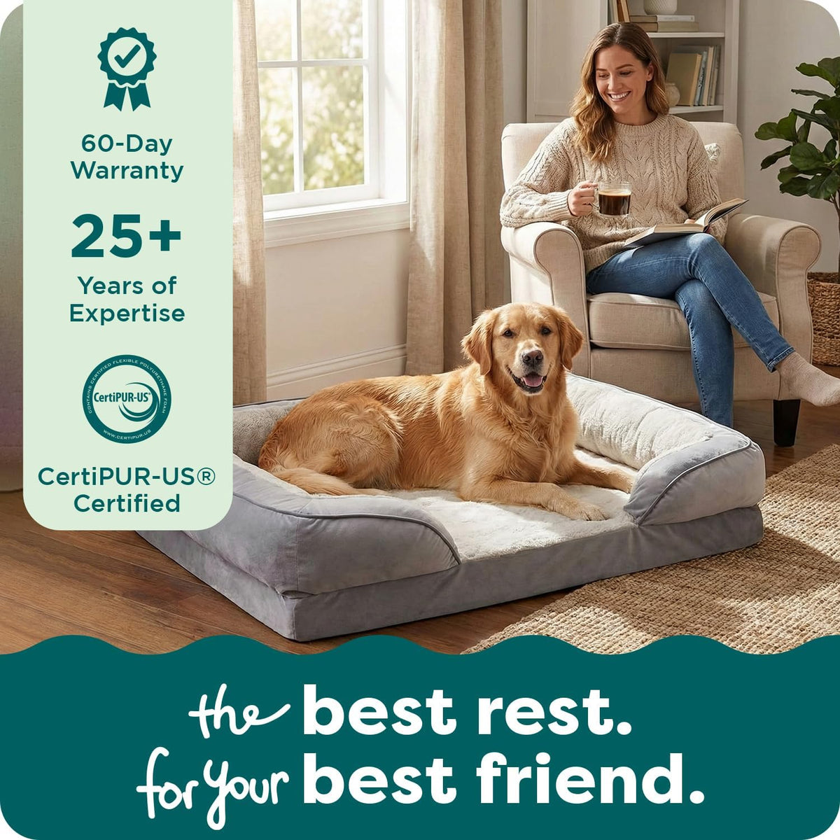 Furhaven Perfect Comfort Sofa Orthopedic Dog Bed for Large Dogs, Memory-Top Foam with a Solid Orthopedic Foam Base for Joint Support, Removable Washable Cover, Jumbo XL, Plush & Velvet, Granite Gray